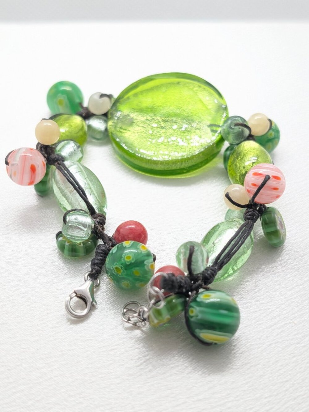 Summer Fiesta Style NEW Leather knotted confetti glass beaded bracelet - Picture 2 of 8